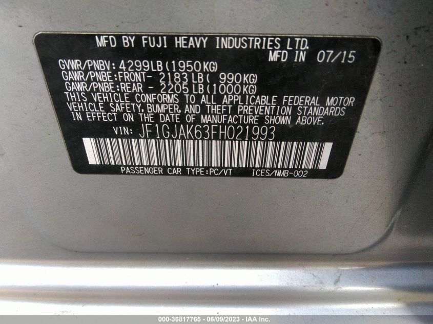 2015 SUBARU IMPREZA SEDAN PREMIUM - JF1GJAK63FH021993