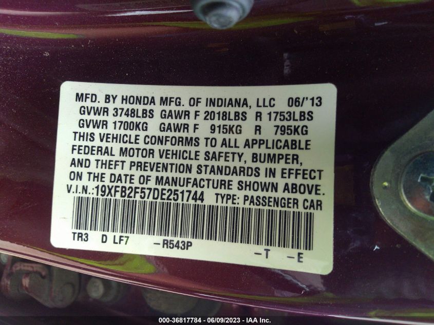 2013 HONDA CIVIC SDN LX - 19XFB2F57DE251744