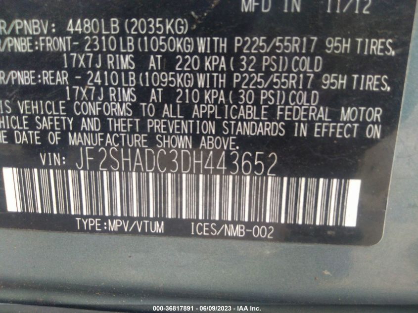2013 SUBARU FORESTER 2.5X PREMIUM - JF2SHADC3DH443652