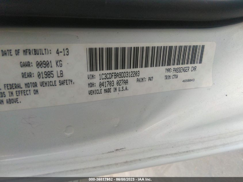 2013 DODGE DART SXT - 1C3CDFBA9DD312203
