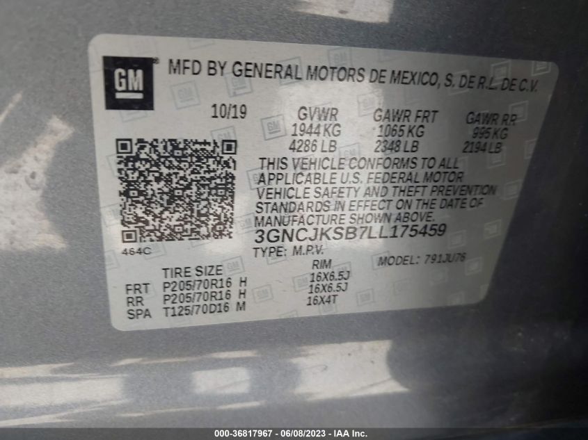 2020 CHEVROLET TRAX LS 3GNCJKSB7LL175459