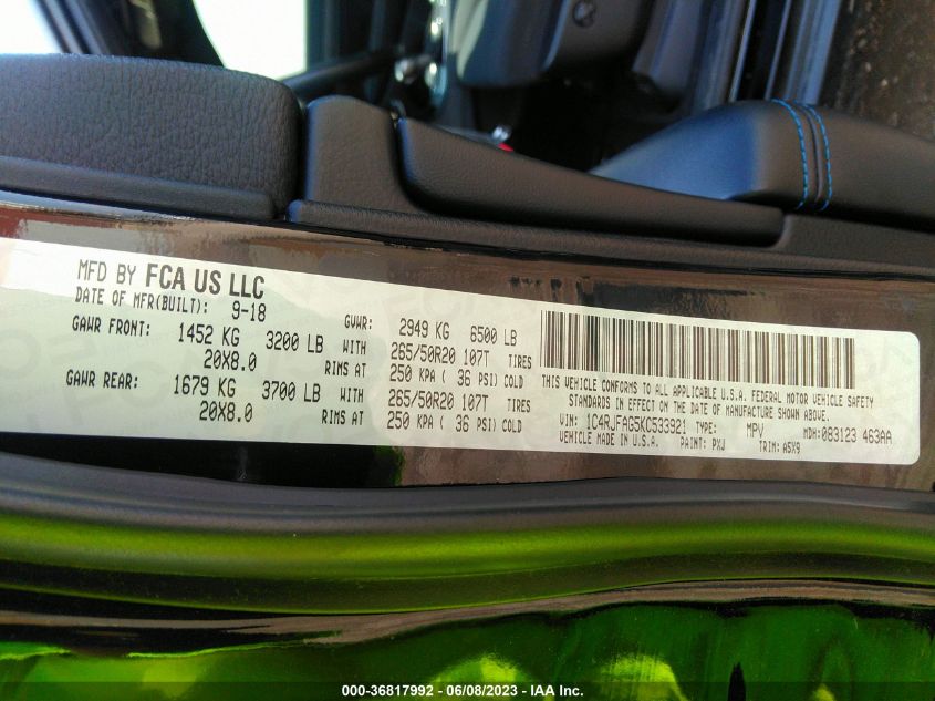 2019 JEEP GRAND CHEROKEE UPLAND - 1C4RJFAG5KC533921
