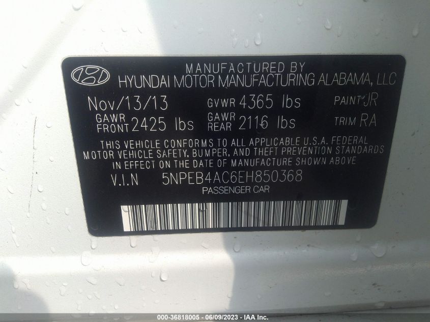 2014 HYUNDAI SONATA GLS - 5NPEB4AC6EH850368
