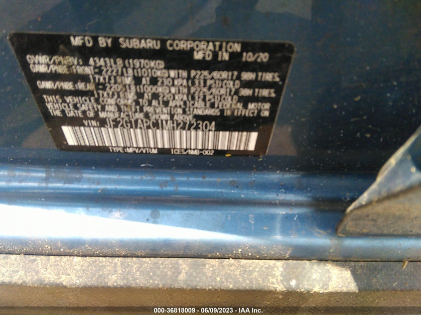 VIN JF2GTAPC1MH272304 2021 SUBARU CROSSTREK PREMIUM