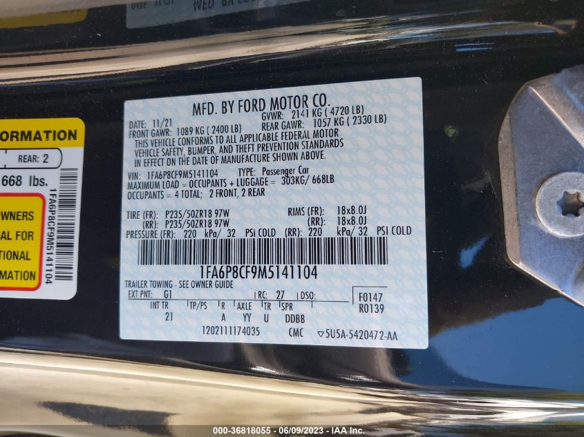 2021 FORD MUSTANG GT - 1FA6P8CF9M5141104