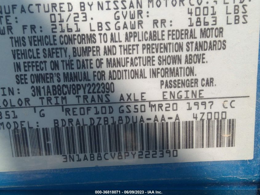 2023 NISSAN SENTRA SV - 3N1AB8CV8PY222390
