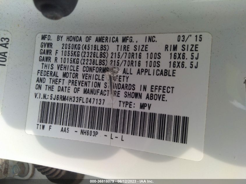 2015 HONDA CR-V LX - 5J6RM4H33FL047137