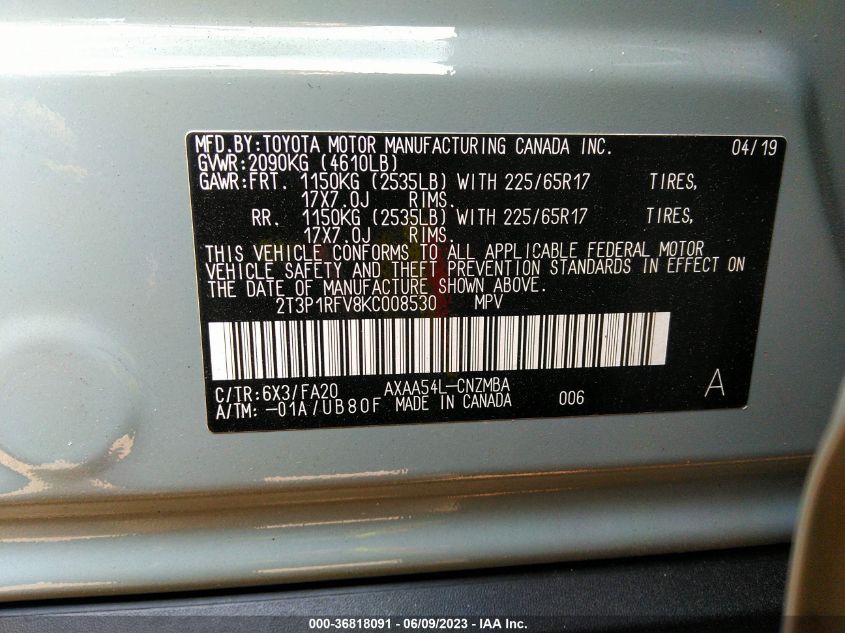 2019 TOYOTA RAV4 XLE - 2T3P1RFV8KC008530