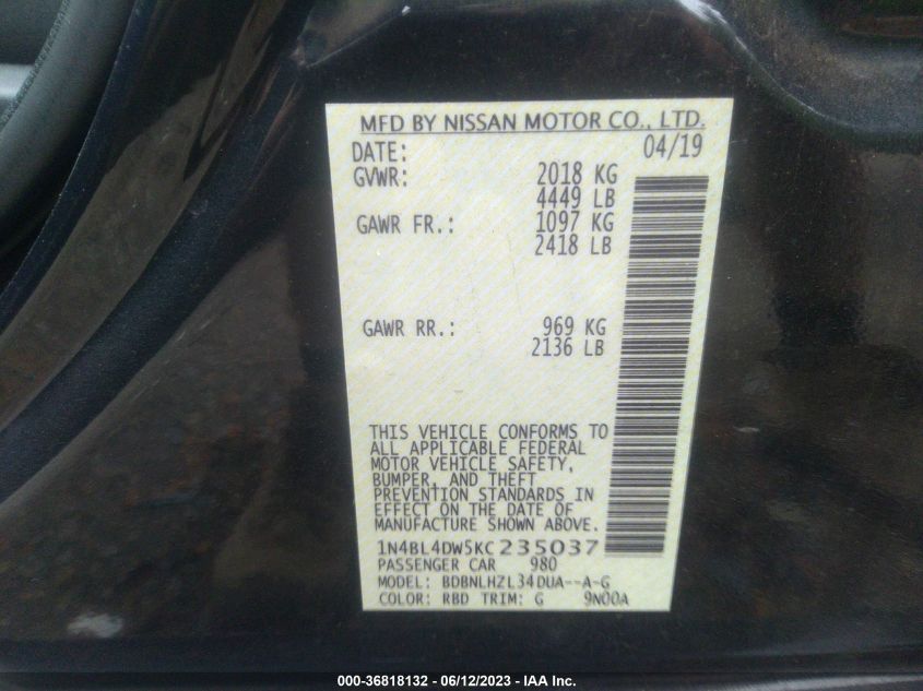 2019 NISSAN ALTIMA 2.5 SV - 1N4BL4DW5KC235037