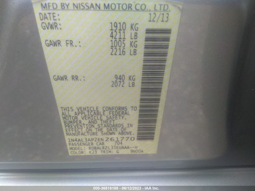 2014 NISSAN ALTIMA 2.5 S - 1N4AL3AP2EN261770