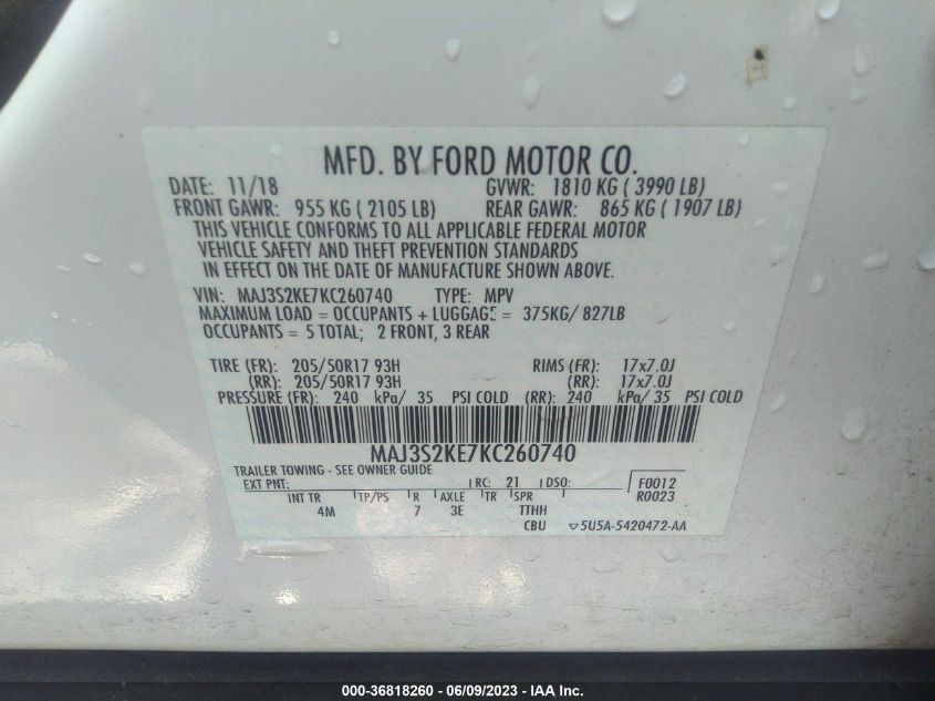 2019 FORD ECOSPORT TITANIUM - MAJ3S2KE7KC260740