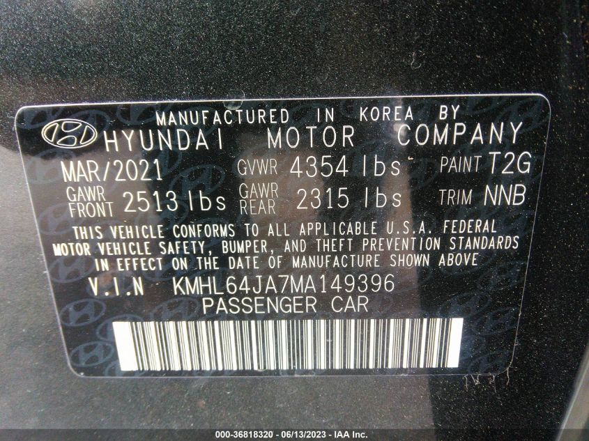 2021 HYUNDAI SONATA SEL - KMHL64JA7MA149396