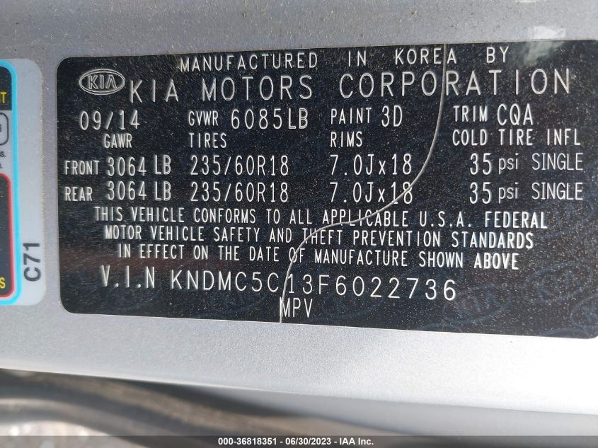2015 KIA SEDONA EX - KNDMC5C13F6022736