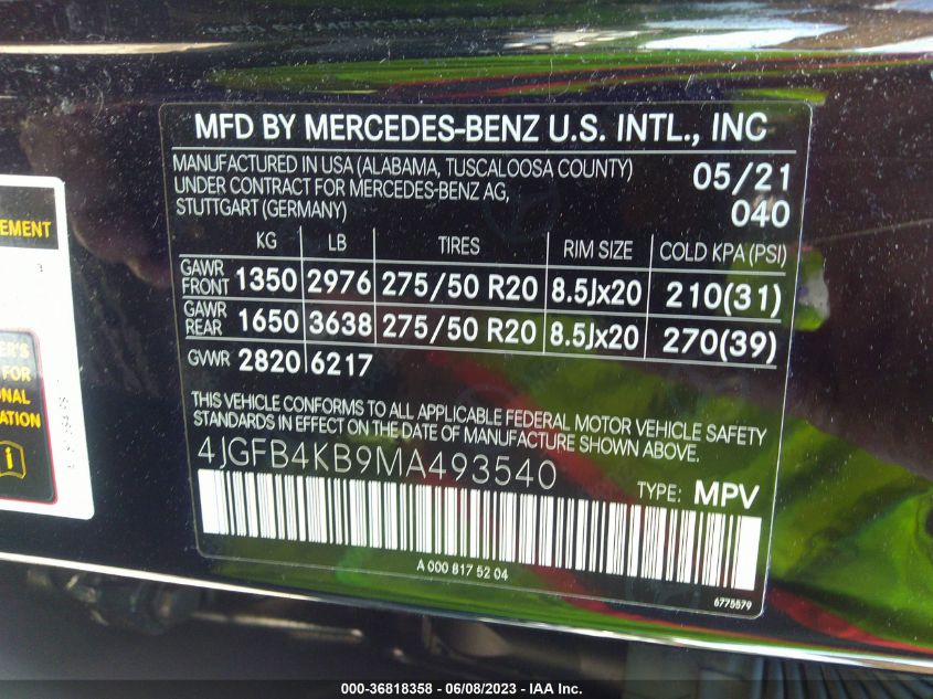 2021 MERCEDES-BENZ GLE 350 4JGFB4KB9MA493540