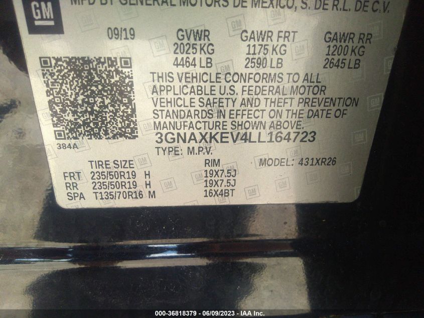 2020 CHEVROLET EQUINOX LT - 3GNAXKEV4LL164723