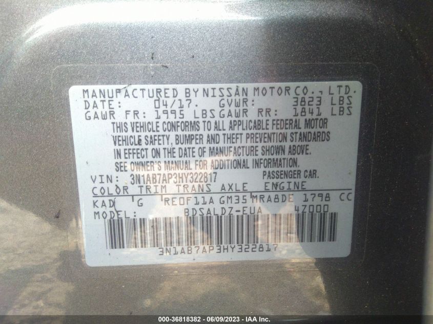 2017 NISSAN SENTRA SV - 3N1AB7AP3HY322817