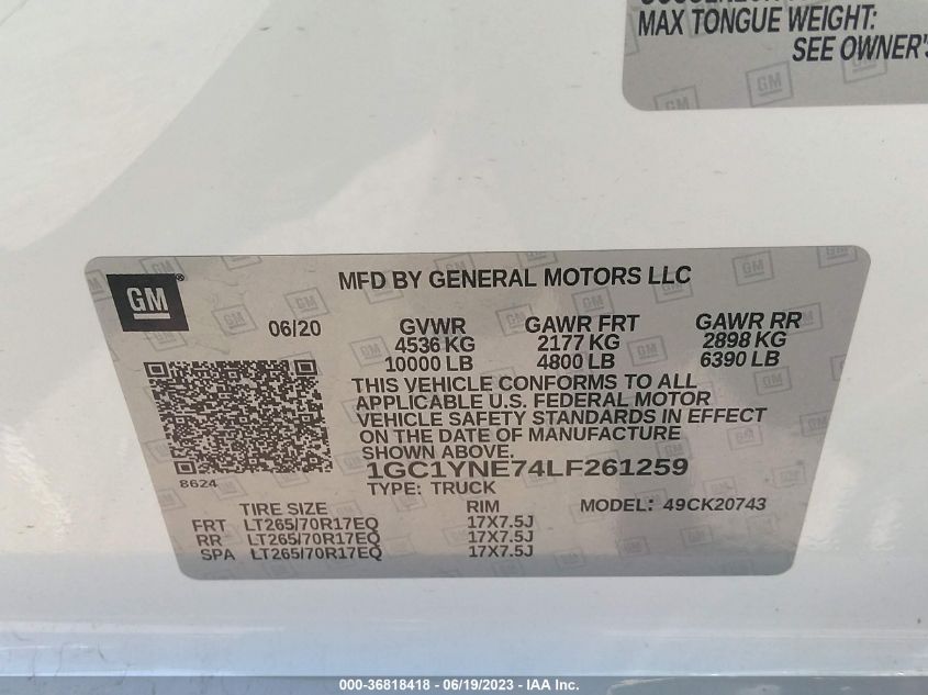 2020 CHEVROLET SILVERADO 2500HD LT - 1GC1YNE74LF261259