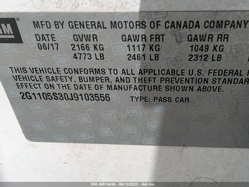 2018 CHEVROLET IMPALA LT - 2G1105S30J9103556