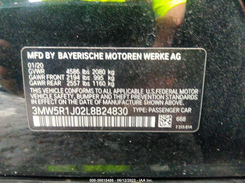 2020 BMW 3 SERIES 330I - 3MW5R1J02L8B24830