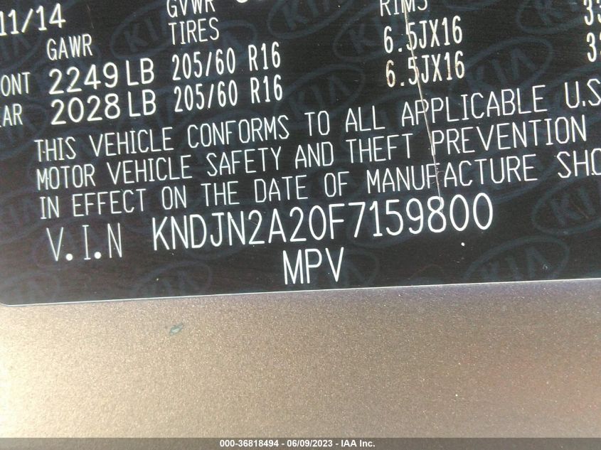 2015 KIA SOUL BASE - KNDJN2A20F7159800