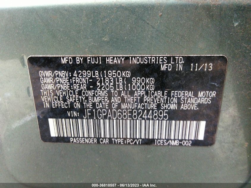 2014 SUBARU IMPREZA WAGON 2.0I PREMIUM - JF1GPAD68E8244895