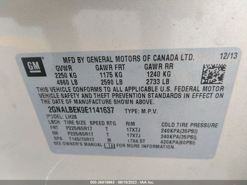 2014 CHEVROLET EQUINOX LT - 2GNALBEK9E1141637