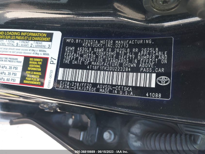 2013 TOYOTA CAMRY L/SE/LE/XLE - 4T1BF1FK2DU223284
