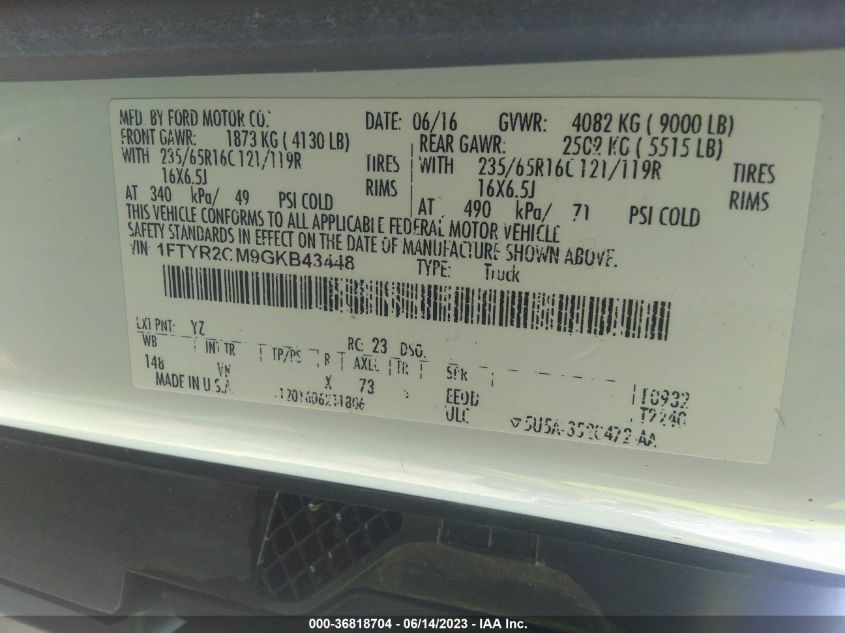 2016 FORD TRANSIT-250 - 1FTYR2CM9GKB43448