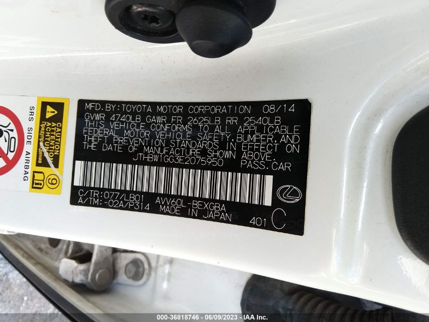 2014 LEXUS ES 300H HYBRID - JTHBW1GG3E2075950