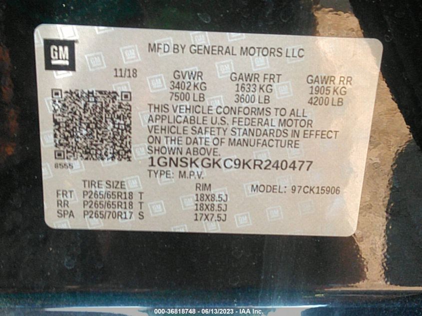 2019 CHEVROLET SUBURBAN LS - 1GNSKGKC9KR240477