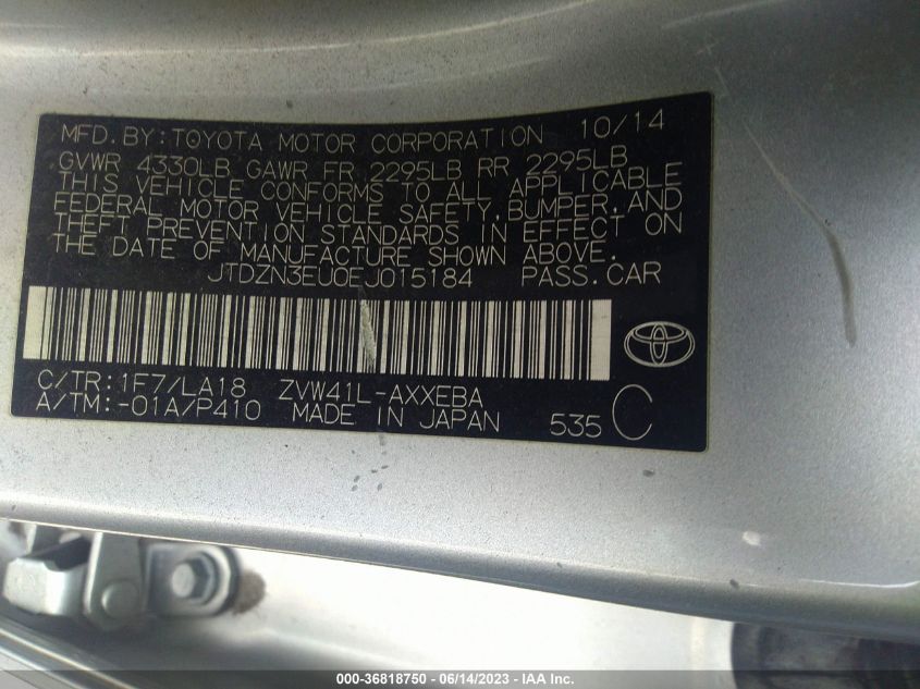 2014 TOYOTA PRIUS V TWO/THREE/FIVE - JTDZN3EU0EJ015184