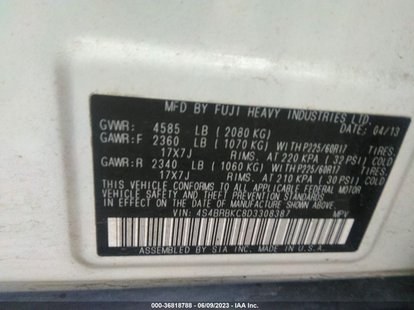 2013 SUBARU OUTBACK 2.5I LIMITED - 4S4BRBKC8D3308387