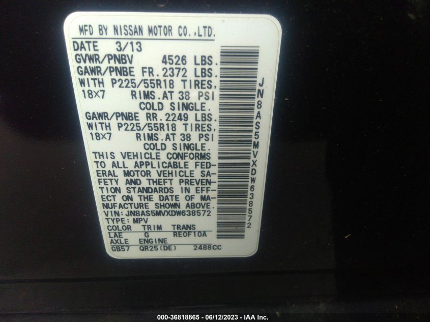 2013 NISSAN ROGUE SL - JN8AS5MVXDW638572