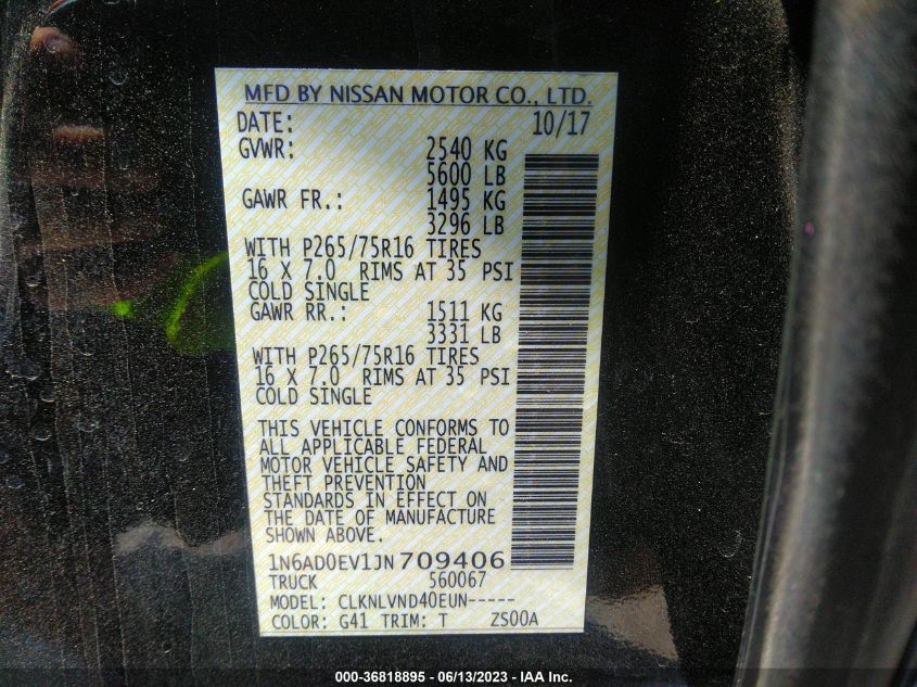 2018 NISSAN FRONTIER PRO-4X - 1N6AD0EV1JN709406