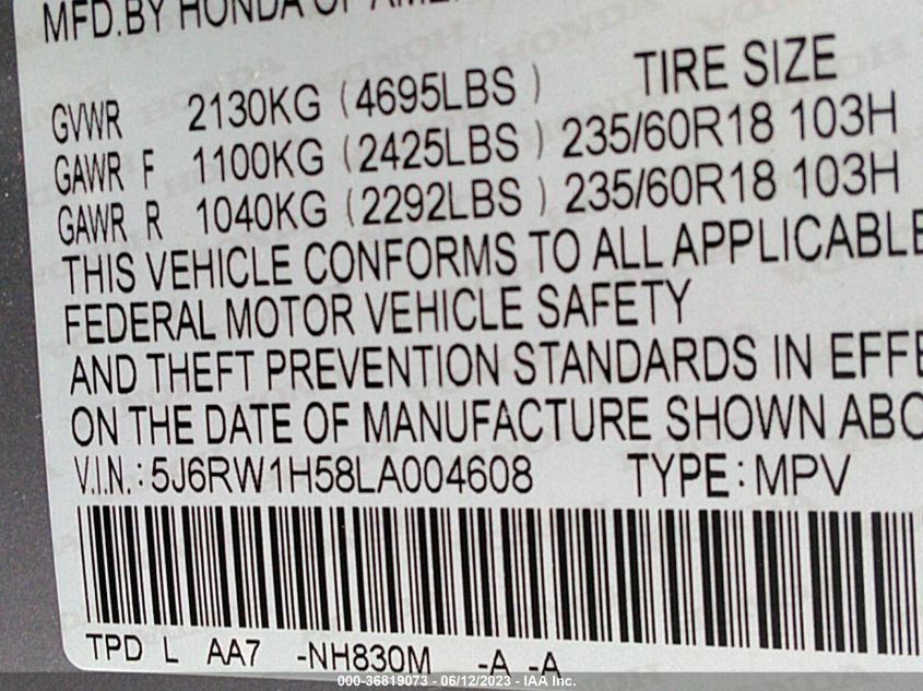 2020 HONDA CR-V EX - 5J6RW1H58LA004608