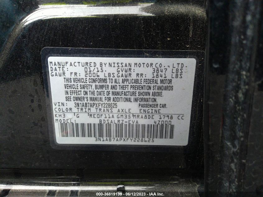 2015 NISSAN SENTRA SR - 3N1AB7APXFY228625