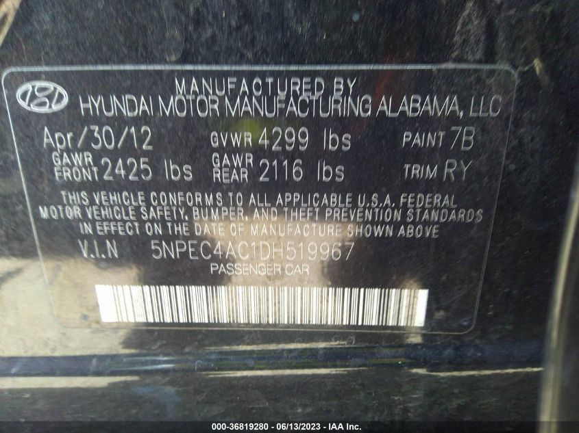 2013 HYUNDAI SONATA LIMITED W/WINE INT - 5NPEC4AC1DH519967