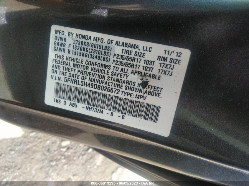 2013 HONDA ODYSSEY EX - 5FNRL5H49DB026672