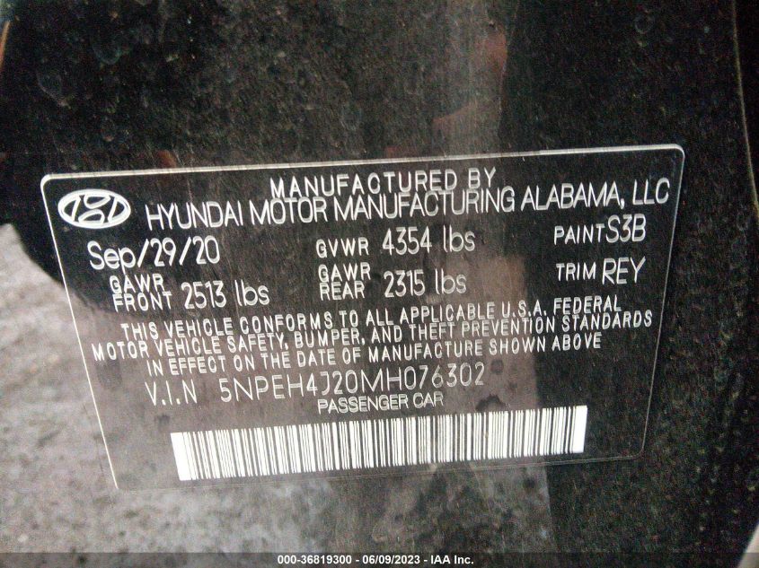 2021 HYUNDAI SONATA LIMITED - 5NPEH4J20MH076302