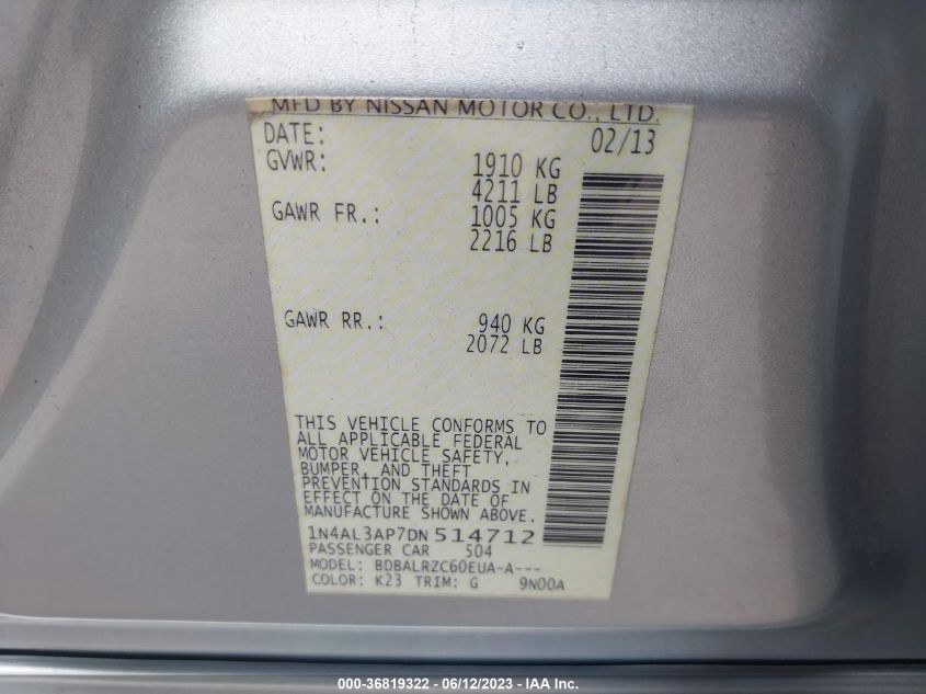 2013 NISSAN ALTIMA 2.5 S - 1N4AL3AP7DN514712