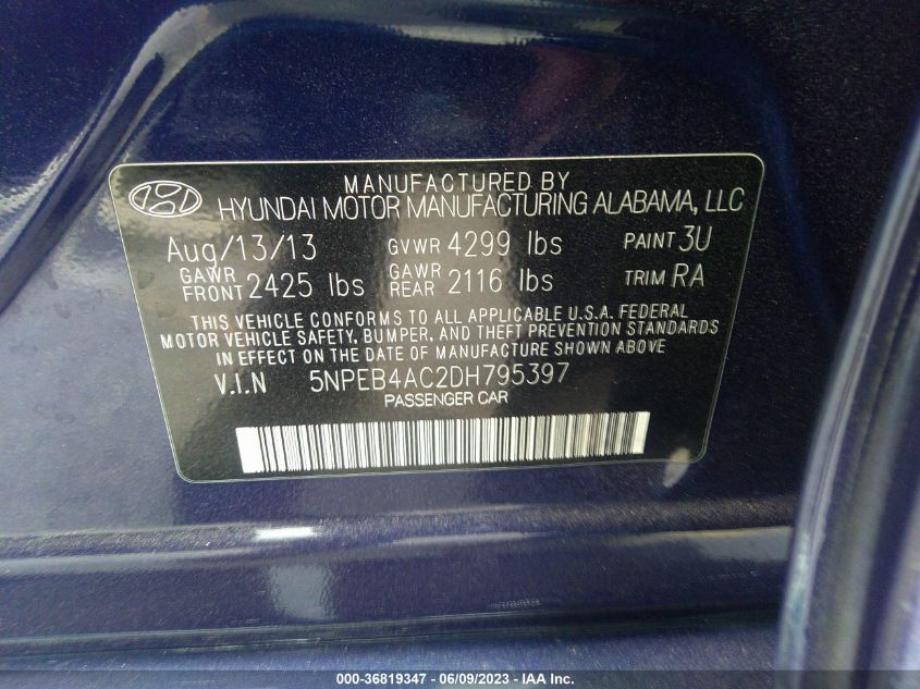 2013 HYUNDAI SONATA GLS PZEV - 5NPEB4AC2DH795397