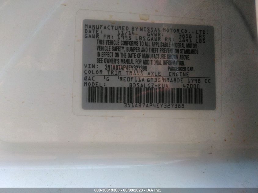 2014 NISSAN SENTRA SL - 3N1AB7AP4EY327388