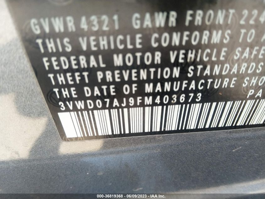 2015 VOLKSWAGEN JETTA SEDAN 1.8T SE - 3VWD07AJ9FM403673
