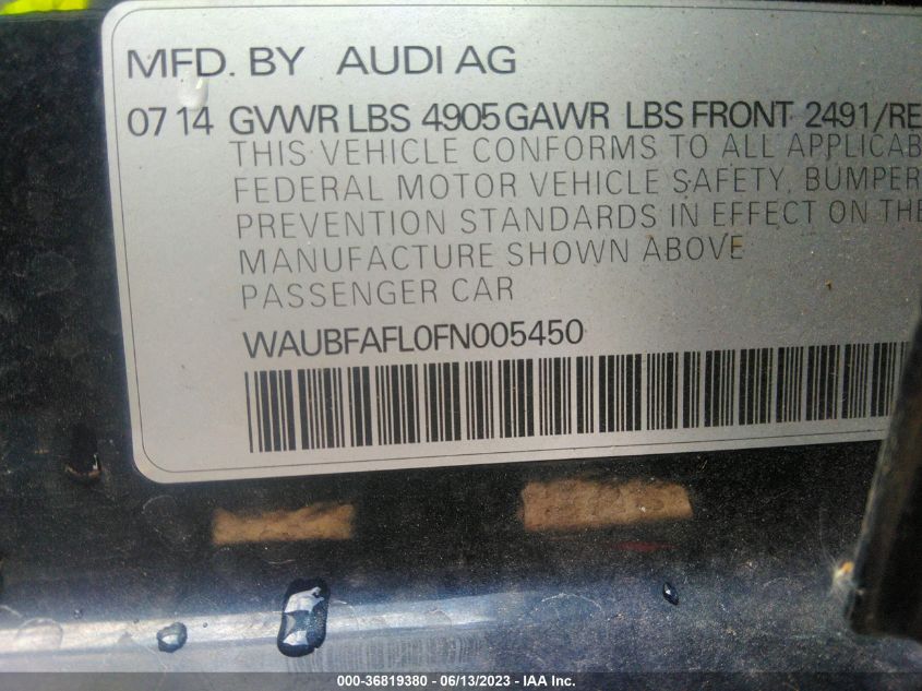 2015 AUDI A4 PREMIUM - WAUBFAFL0FN005450