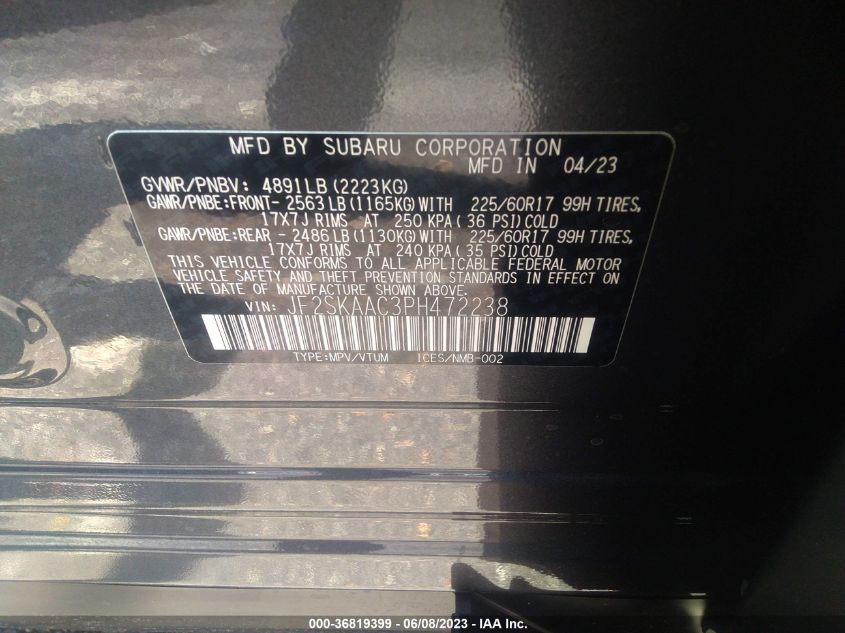 2023 SUBARU FORESTER - JF2SKAAC3PH472238