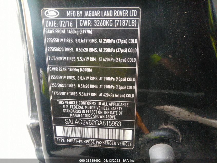 2016 LAND ROVER LR4 HSE - SALAG2V62GA815953