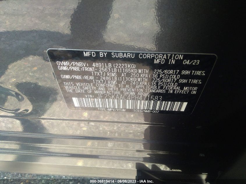2023 SUBARU FORESTER - JF2SKAAC4PH471583