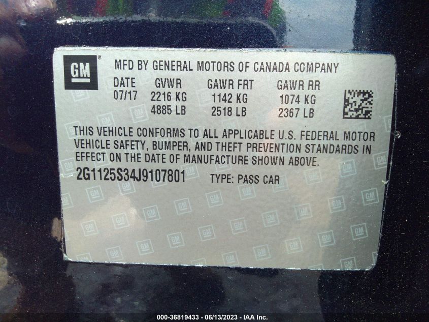2018 CHEVROLET IMPALA PREMIER - 2G1125S34J9107801