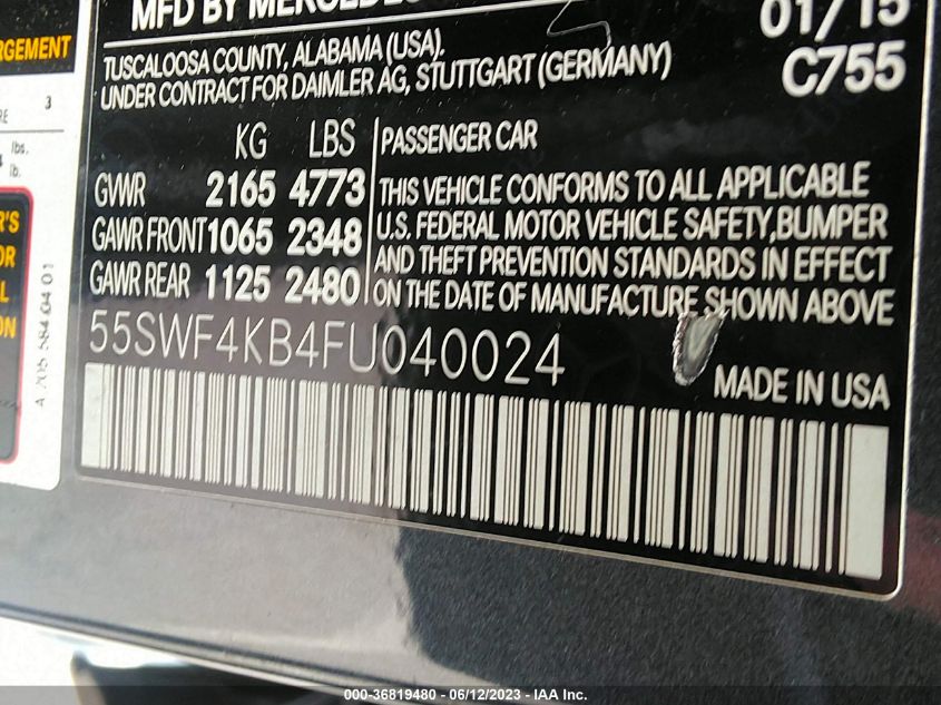 2015 MERCEDES-BENZ C-CLASS C 300 - 55SWF4KB4FU040024