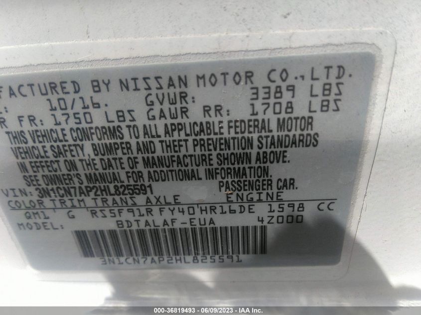 2017 NISSAN VERSA SEDAN S - 3N1CN7AP2HL825591